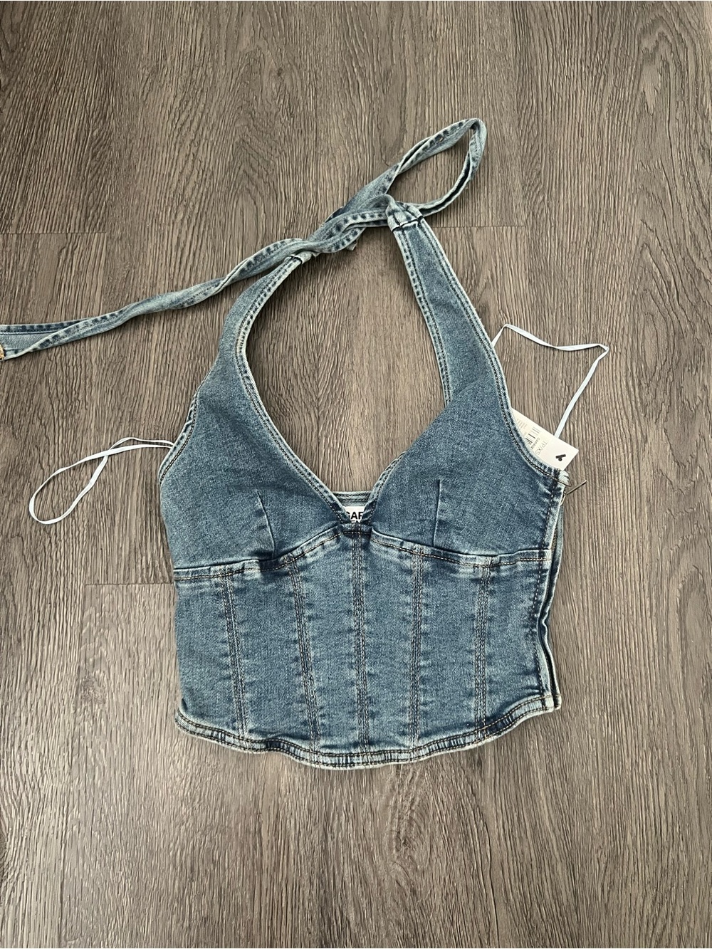 Garage Blue Denim Halter Corset Crop Top